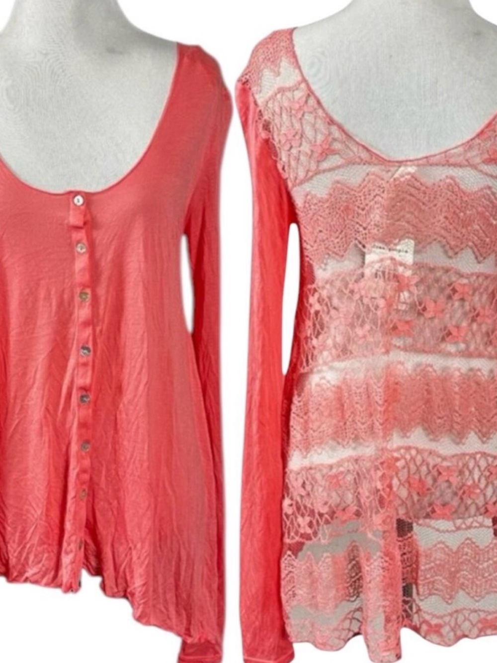 Free People Easy Breezy Jersey Lace Back Tee in Hot Peach Size XS NWT Oversized